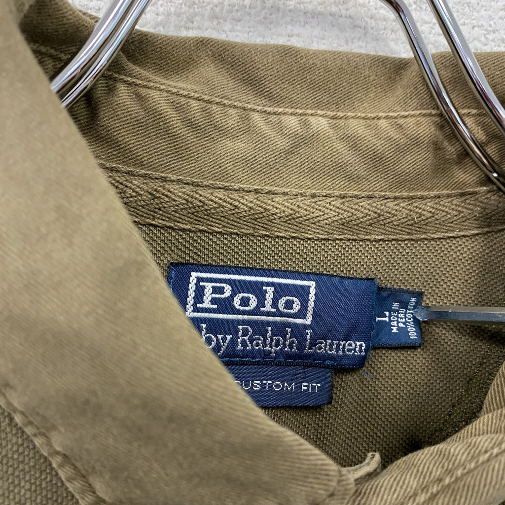 POLO by Ralph Lauren　ラルフローレン　CUSTOM FIT　半袖ポロシャツ　刺繍ロゴ　ワンポイント　カーキ　Lサイズ