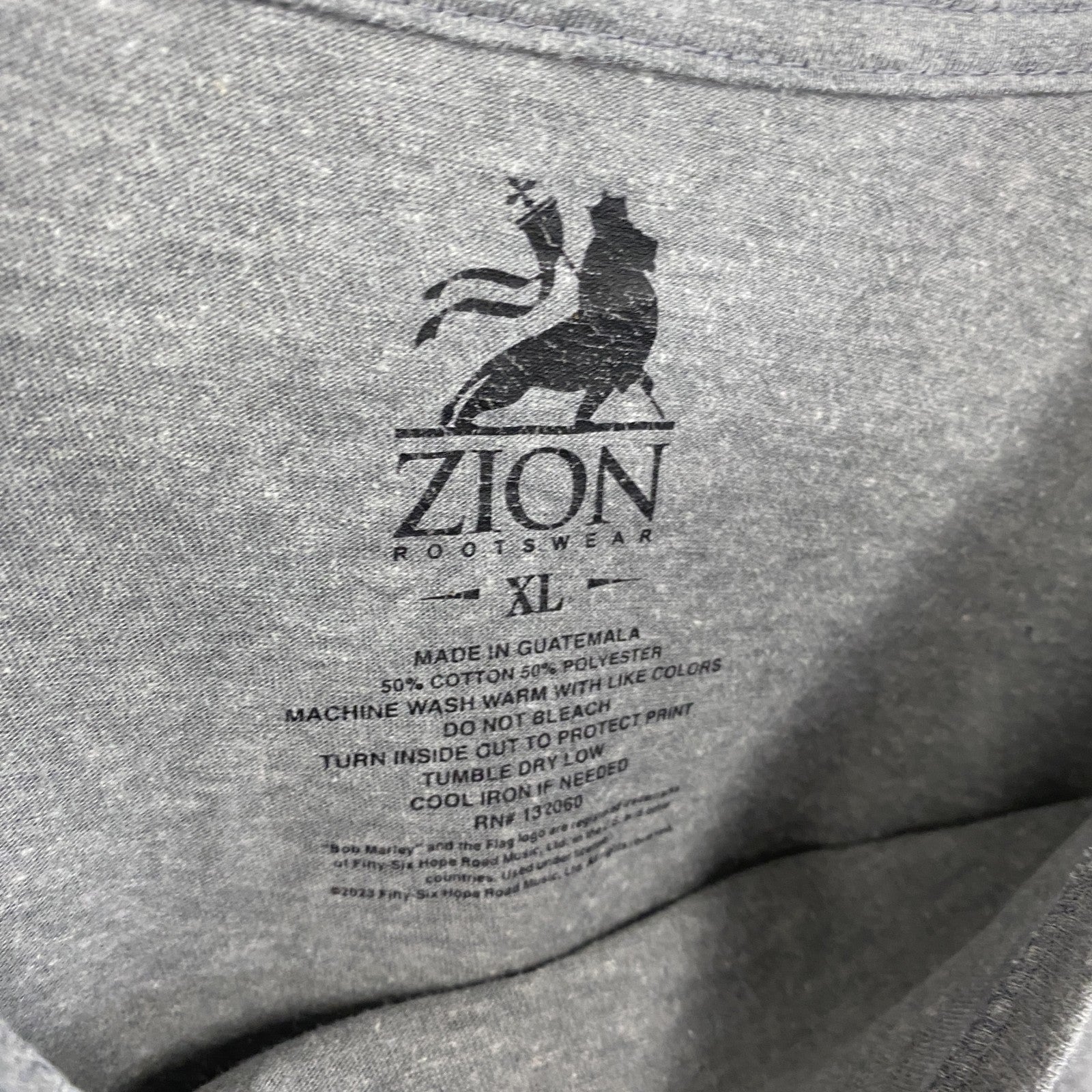 ZION　ボブマーリー　半袖プリントTシャツ　レゲエ　灰色　グレー　XLサイズ