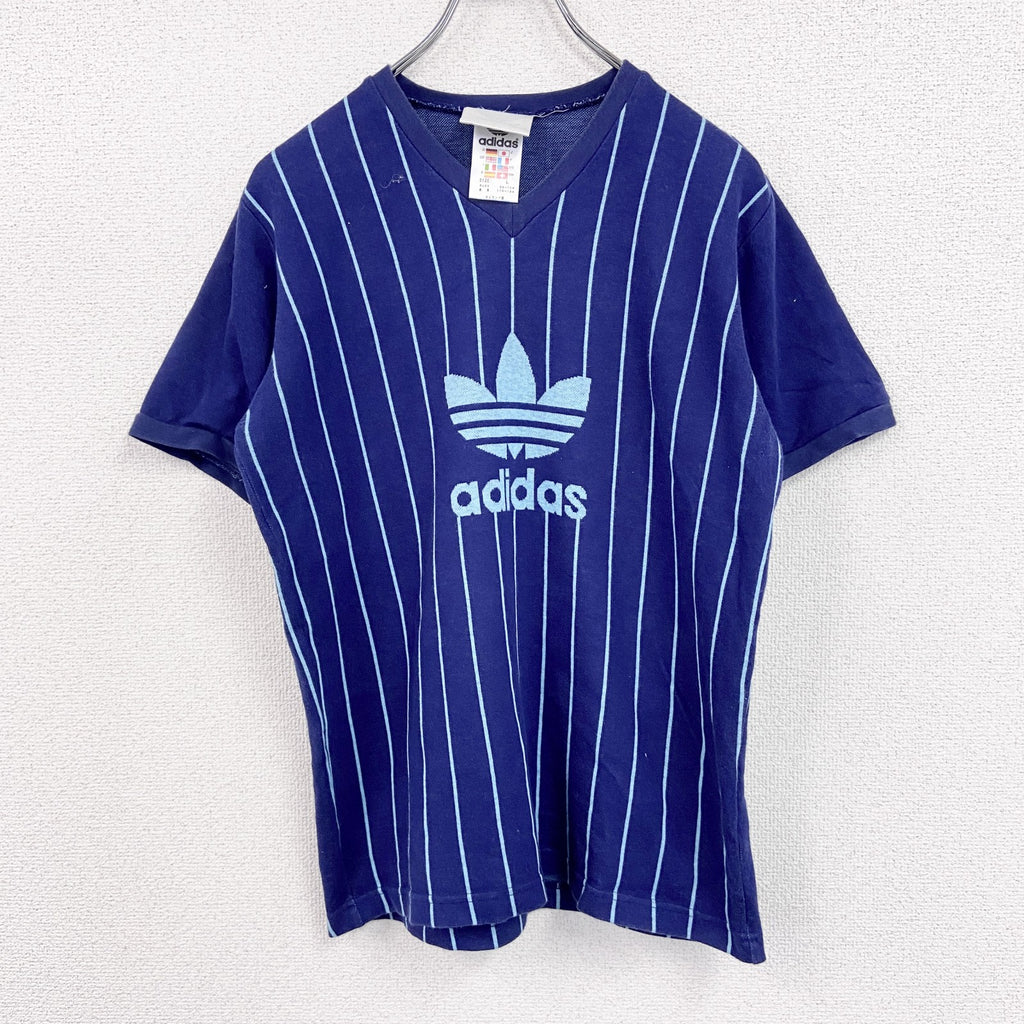 ～90s　adidas　アディダス　半袖Tシャツ　ヴィンテージ　ストライプ柄　紺　ネイビー　Lサイズ