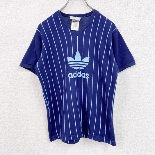 ～90s　adidas　アディダス　半袖Tシャツ　ヴィンテージ　ストライプ柄　紺　ネイビー　Lサイズ