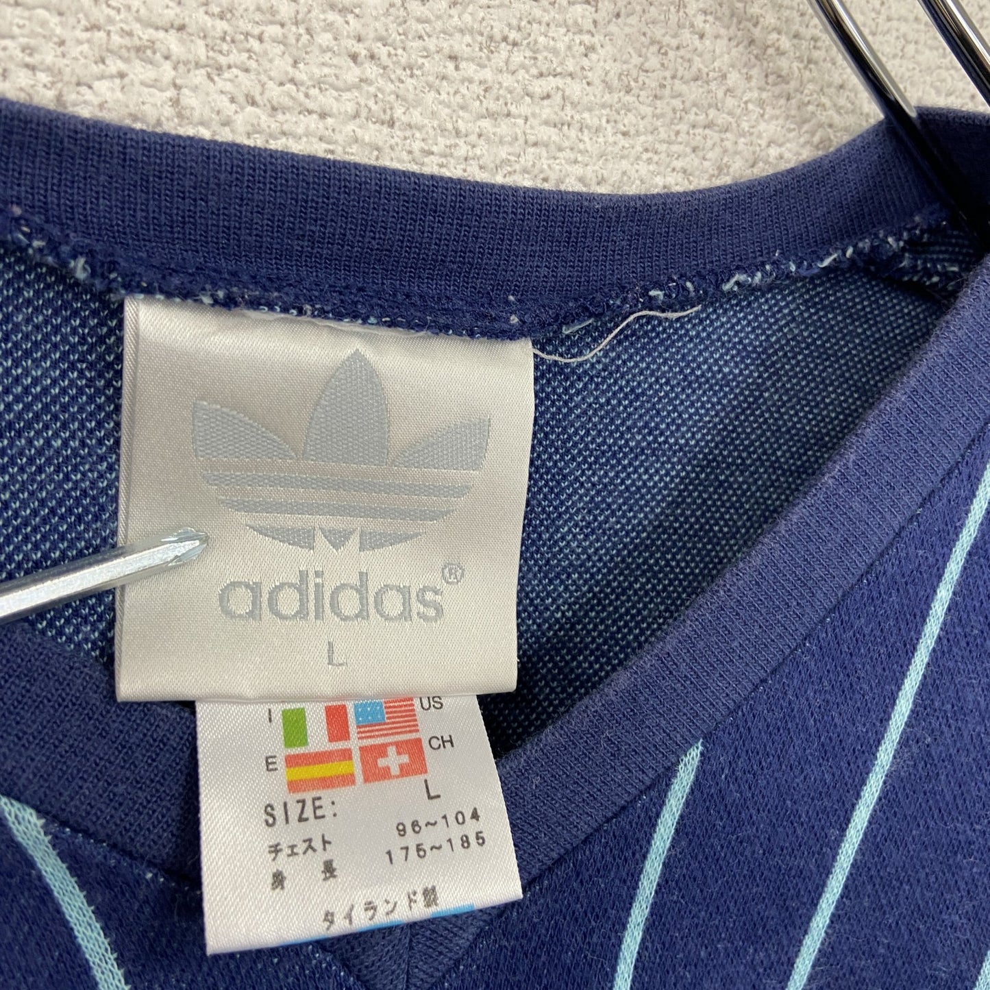 ～90s　adidas　アディダス　半袖Tシャツ　ヴィンテージ　ストライプ柄　紺　ネイビー　Lサイズ