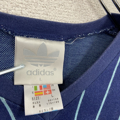 ～90s　adidas　アディダス　半袖Tシャツ　ヴィンテージ　ストライプ柄　紺　ネイビー　Lサイズ