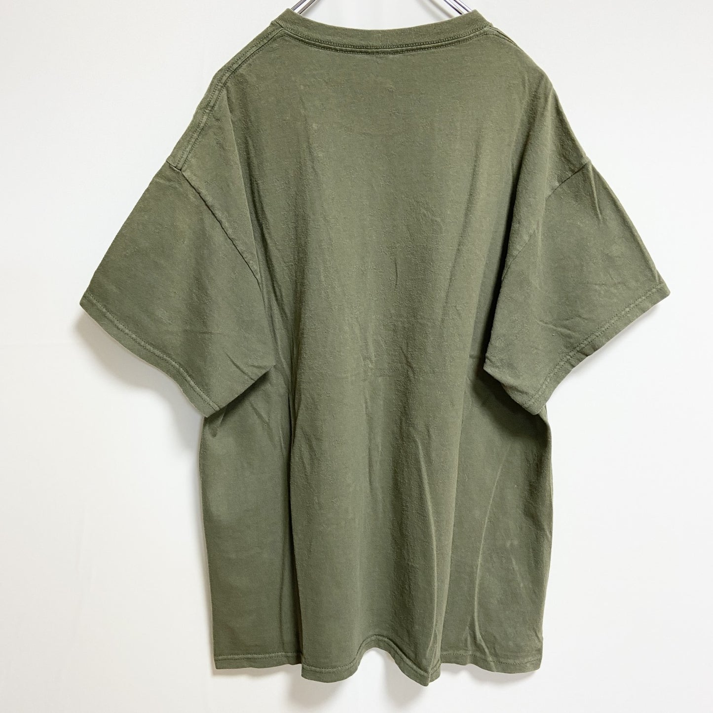 古着 used　半袖プリントロゴTシャツ　クルーネック　PUTITALL ONTHELINE　カーキ　緑　レトロ　Lサイズ