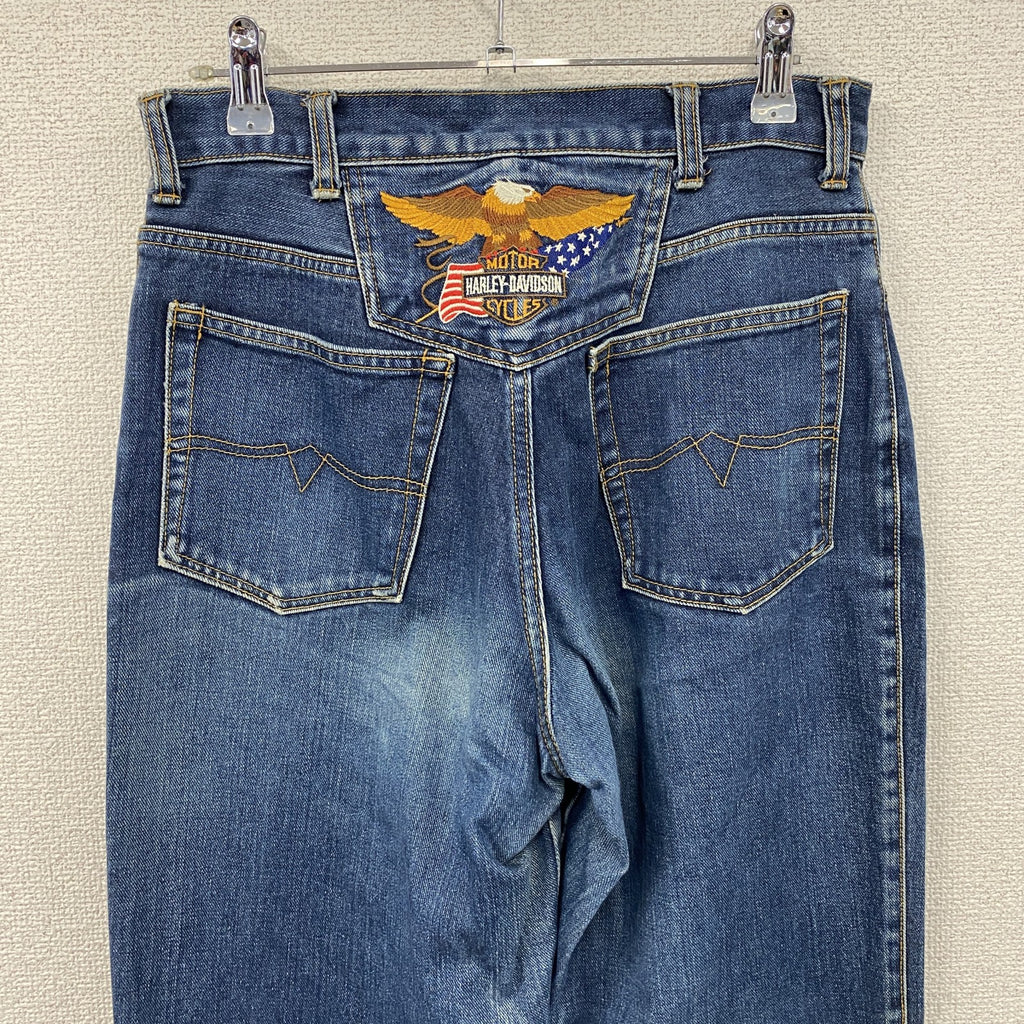 HARLEY DAVIDSON　ハーレーダビッドソン　ダメージデニムパンツ/ジーンズ　縦落ち　ジップフライ　インディゴ　28サイズ