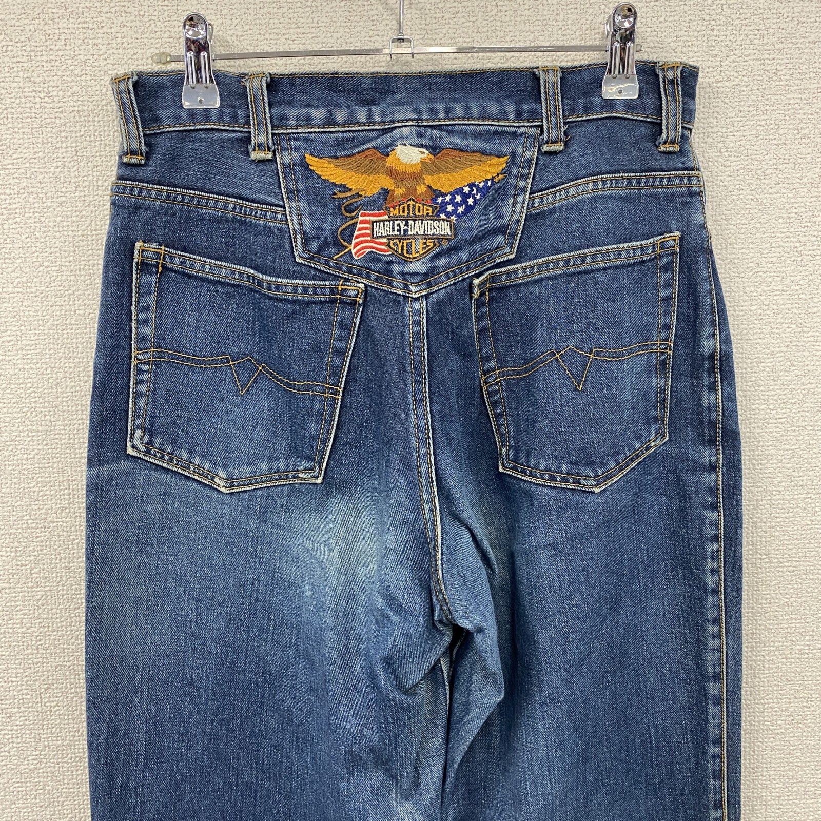HARLEY DAVIDSON　ハーレーダビッドソン　ダメージデニムパンツ/ジーンズ　縦落ち　ジップフライ　インディゴ　28サイズ