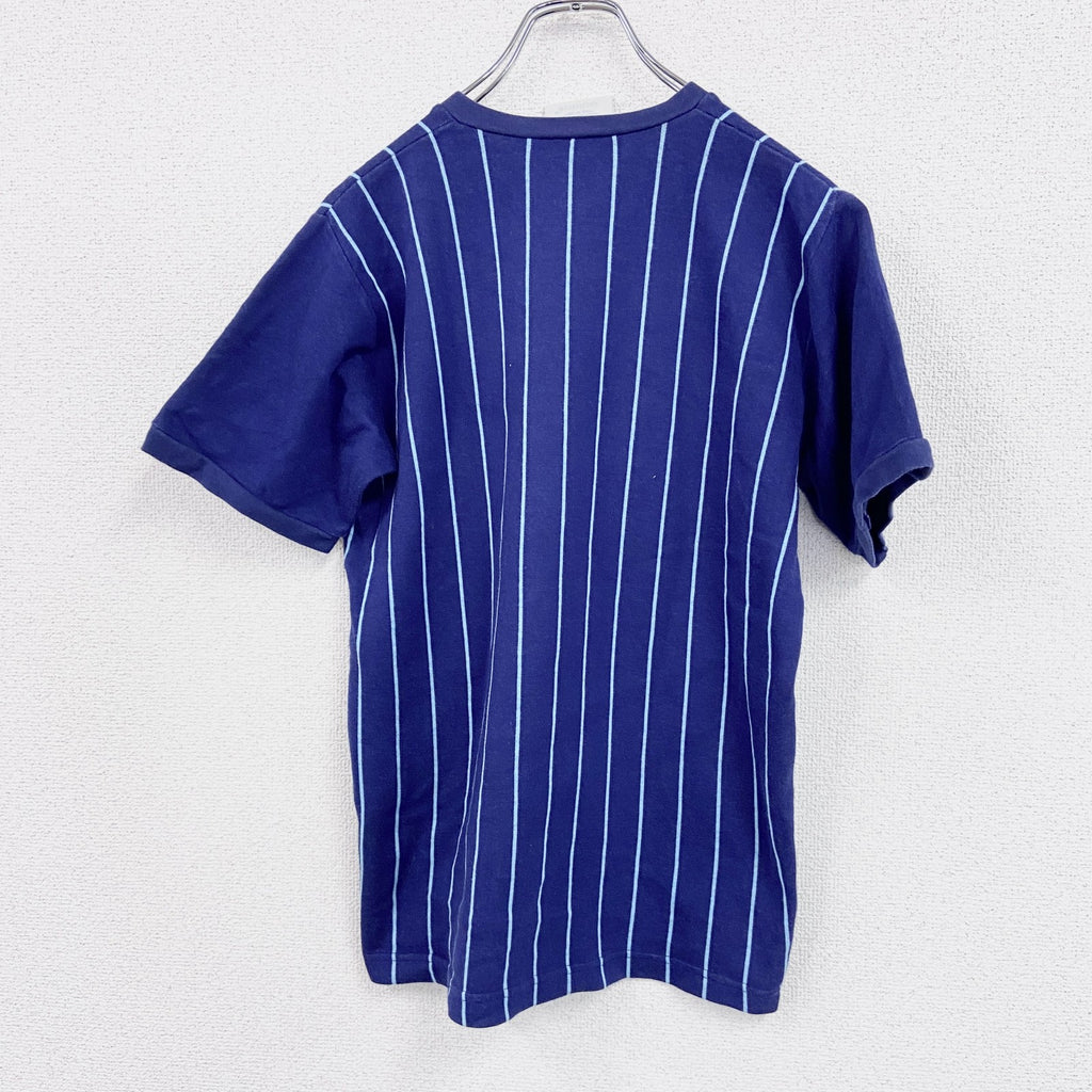 ～90s　adidas　アディダス　半袖Tシャツ　ヴィンテージ　ストライプ柄　紺　ネイビー　Lサイズ