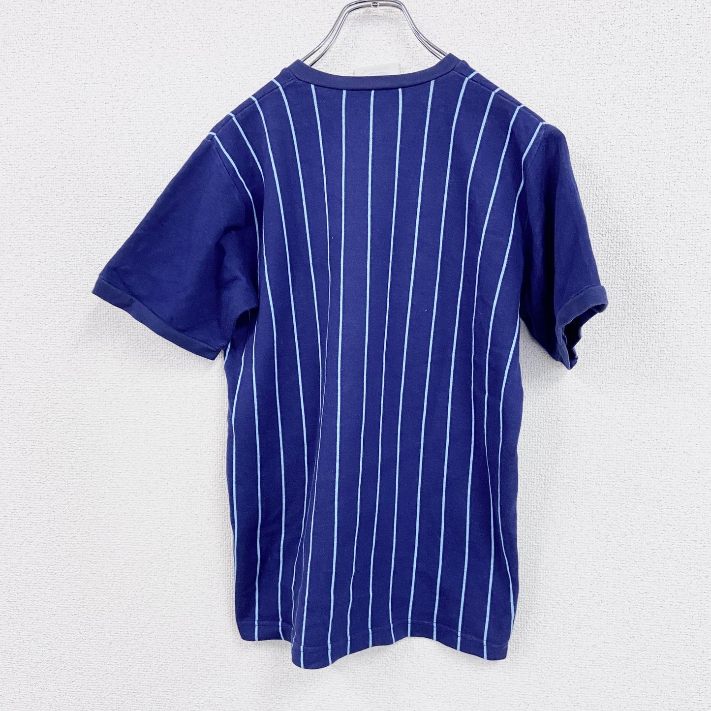 ～90s　adidas　アディダス　半袖Tシャツ　ヴィンテージ　ストライプ柄　紺　ネイビー　Lサイズ