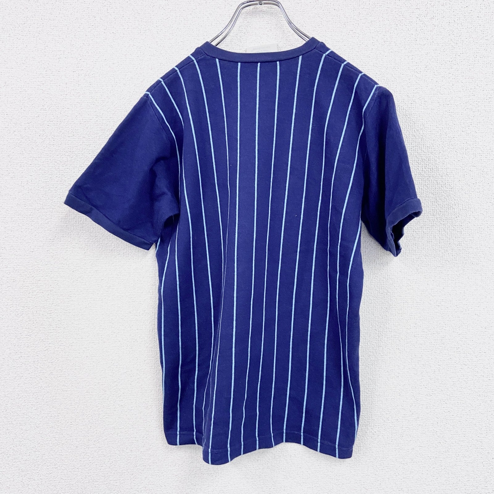～90s　adidas　アディダス　半袖Tシャツ　ヴィンテージ　ストライプ柄　紺　ネイビー　Lサイズ