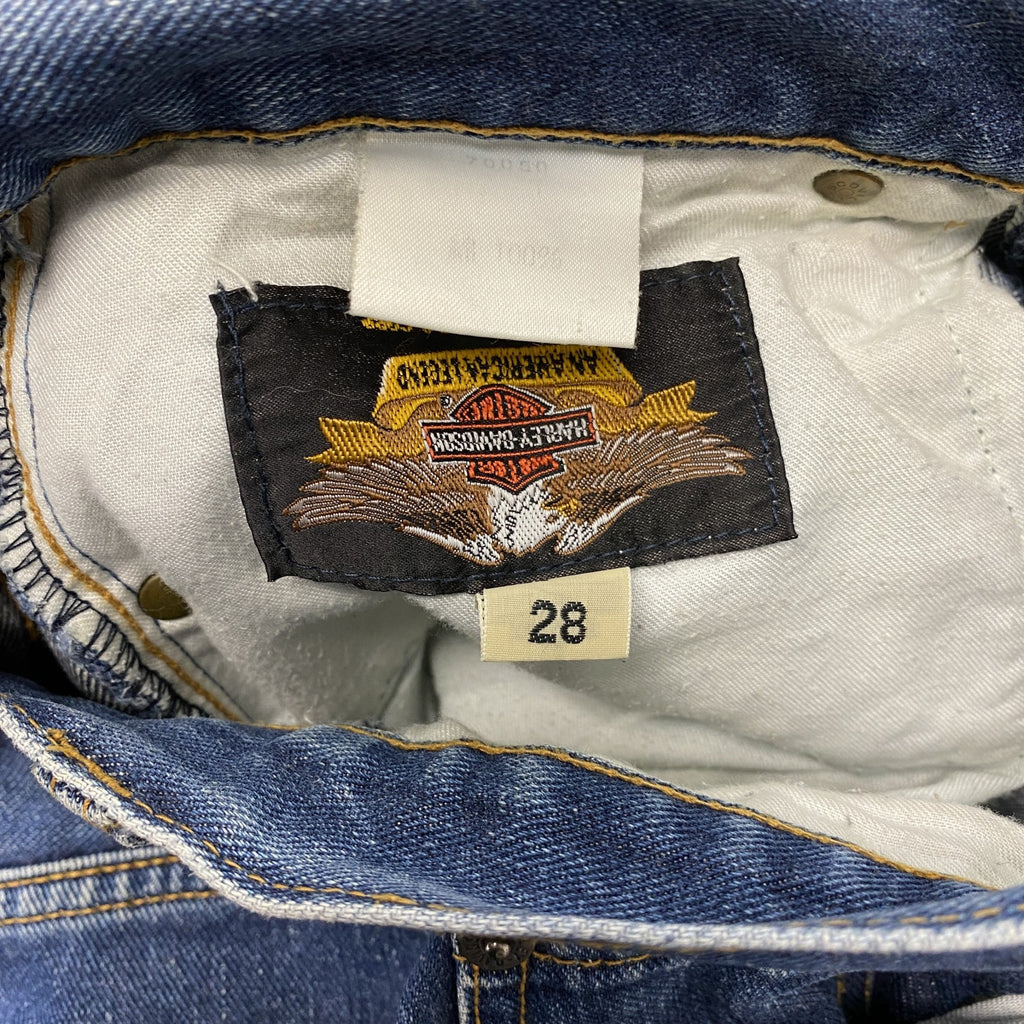 HARLEY DAVIDSON　ハーレーダビッドソン　ダメージデニムパンツ/ジーンズ　縦落ち　ジップフライ　インディゴ　28サイズ