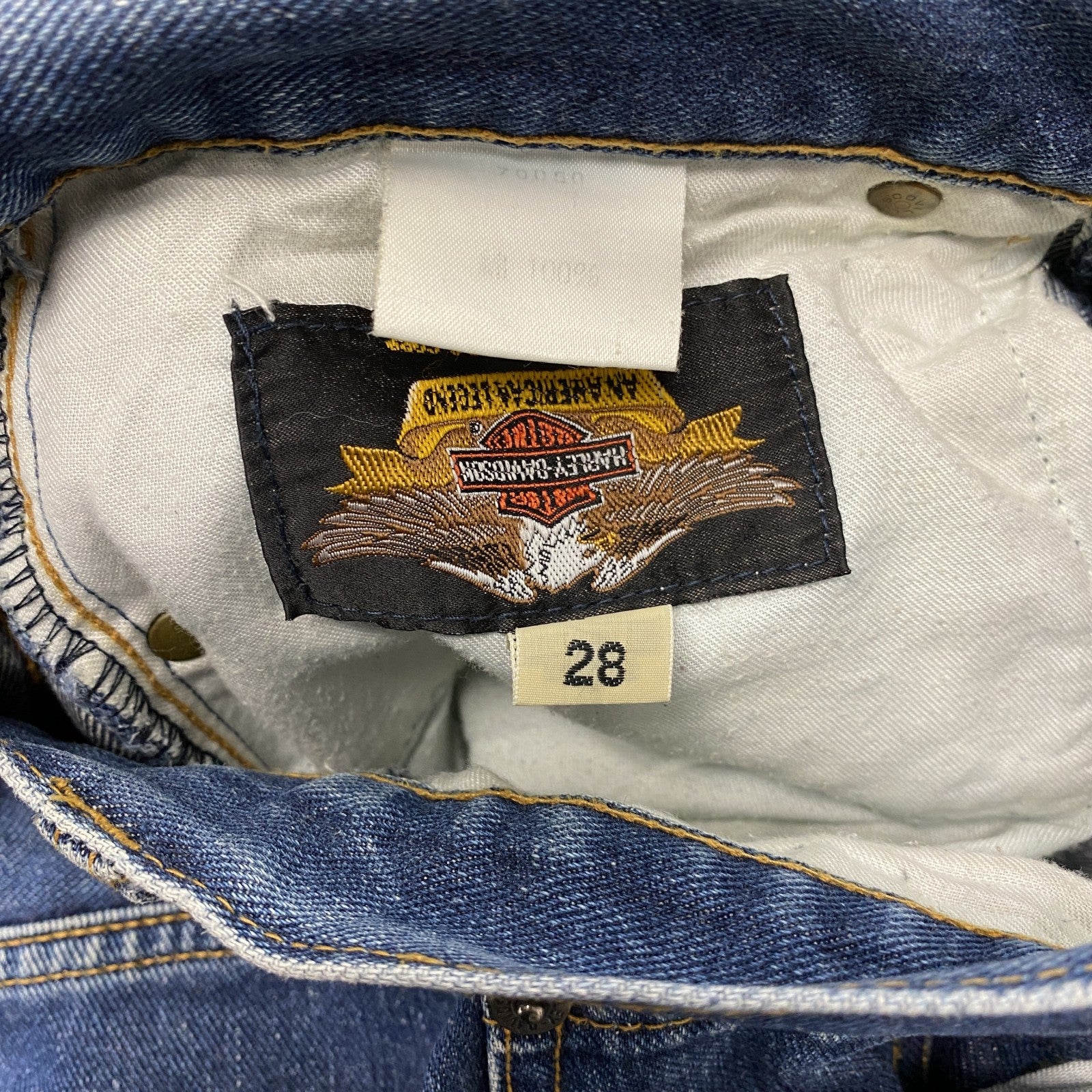 HARLEY DAVIDSON　ハーレーダビッドソン　ダメージデニムパンツ/ジーンズ　縦落ち　ジップフライ　インディゴ　28サイズ