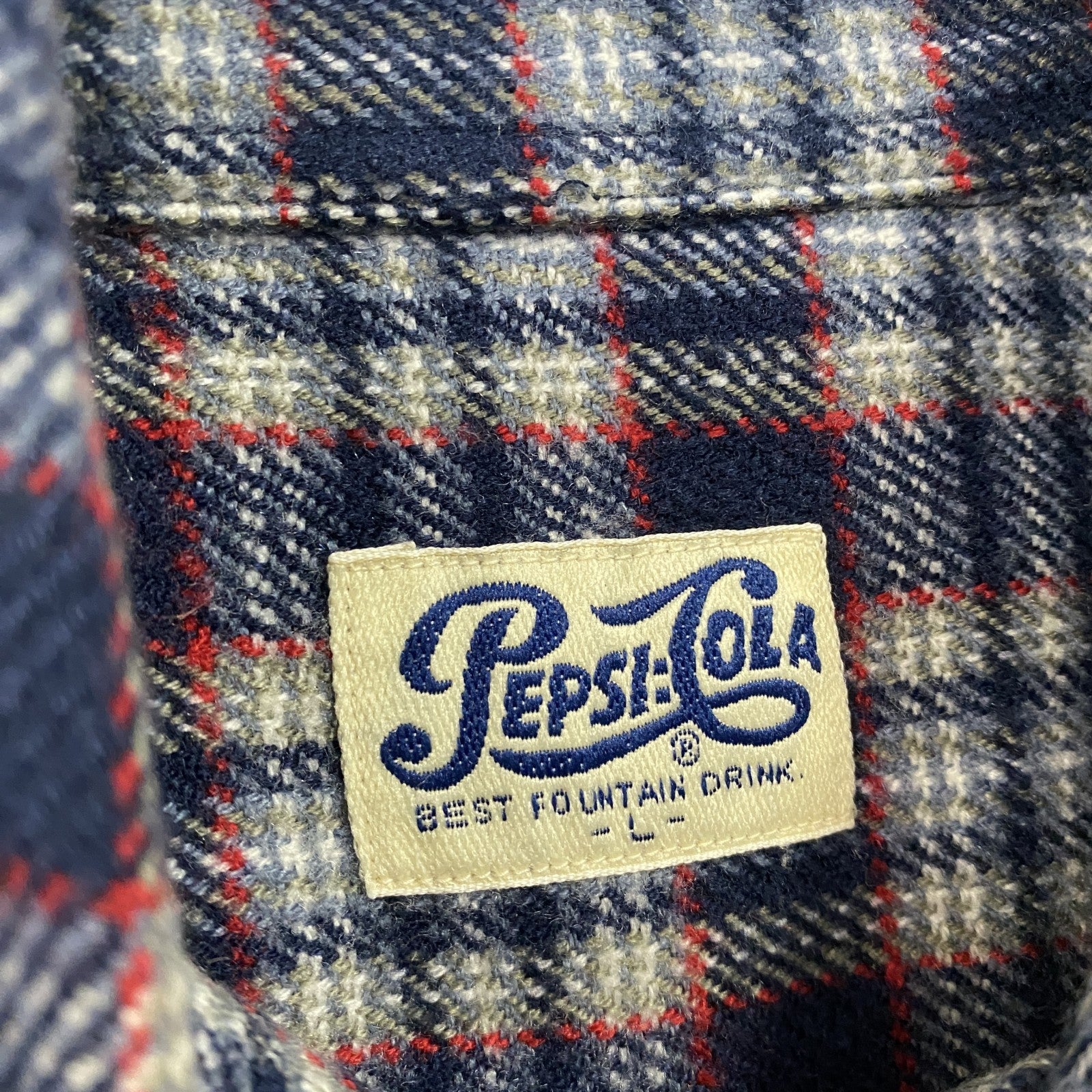 PEPSICOLA　ペプシコーラ　長袖シャツ　チェック柄　企業　紺　ネイビー　Lサイズ