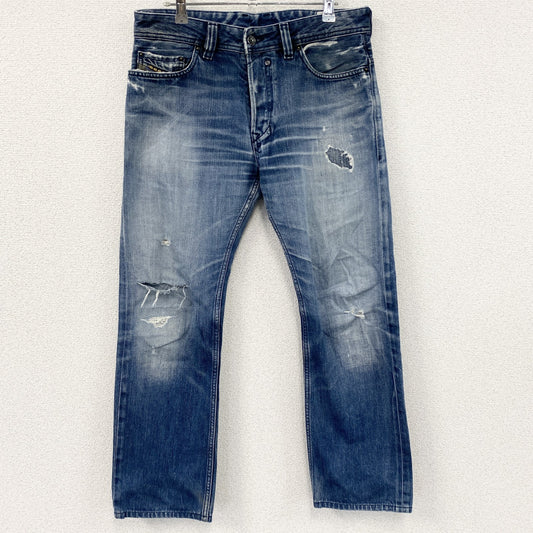 DIESEL　ディーゼル　ダメージデニムパンツ/ジーンズ　縦落ち　ボタンフライ　インディゴ　W30サイズ　古着