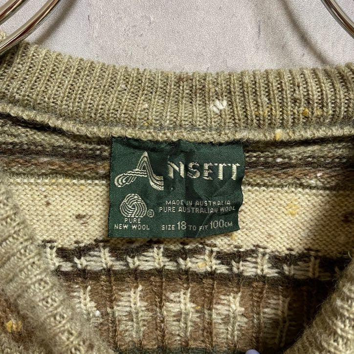 90s　NSETT　ウールニットセーター　ノルディック柄　ボーダー柄　アメカジ　ヴィンテージ　総柄　Sサイズ