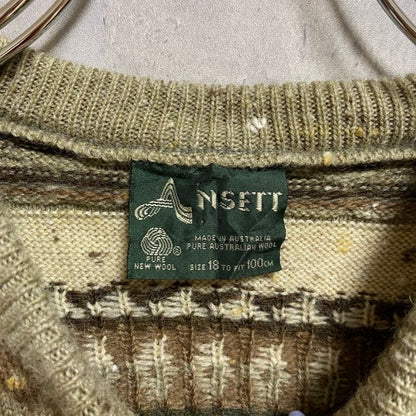 90s　NSETT　ウールニットセーター　ノルディック柄　ボーダー柄　アメカジ　ヴィンテージ　総柄　Sサイズ