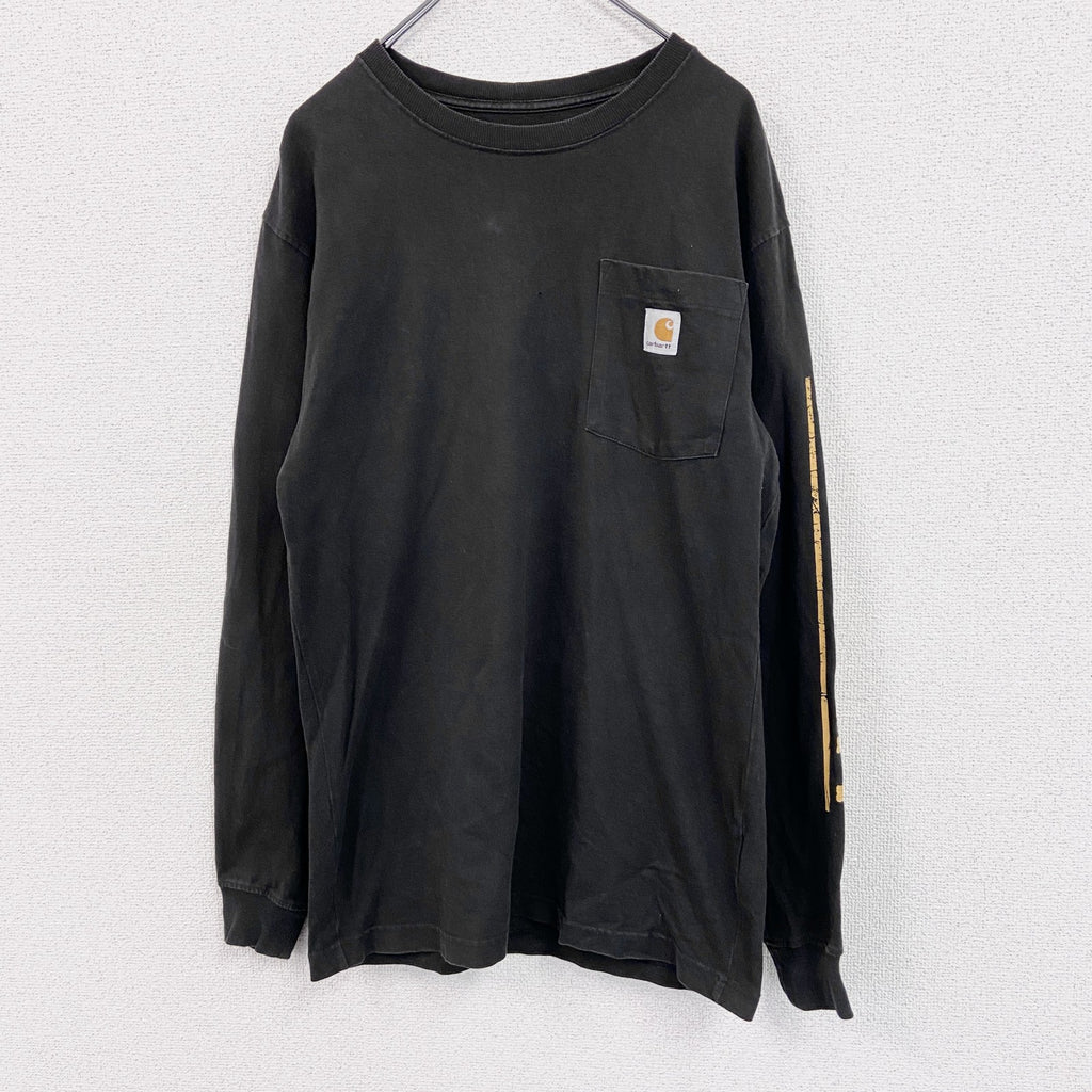 Carhartt　カーハート　長袖プリントTシャツ/ロンT　ポケT　黒　ブラック　Sサイズ
