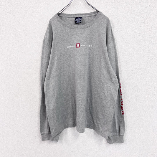 90s～　TOMMY HILFIGER　トミーヒルフィガー　長袖プリントTシャツ/ロンT　グレー　XXLサイズ