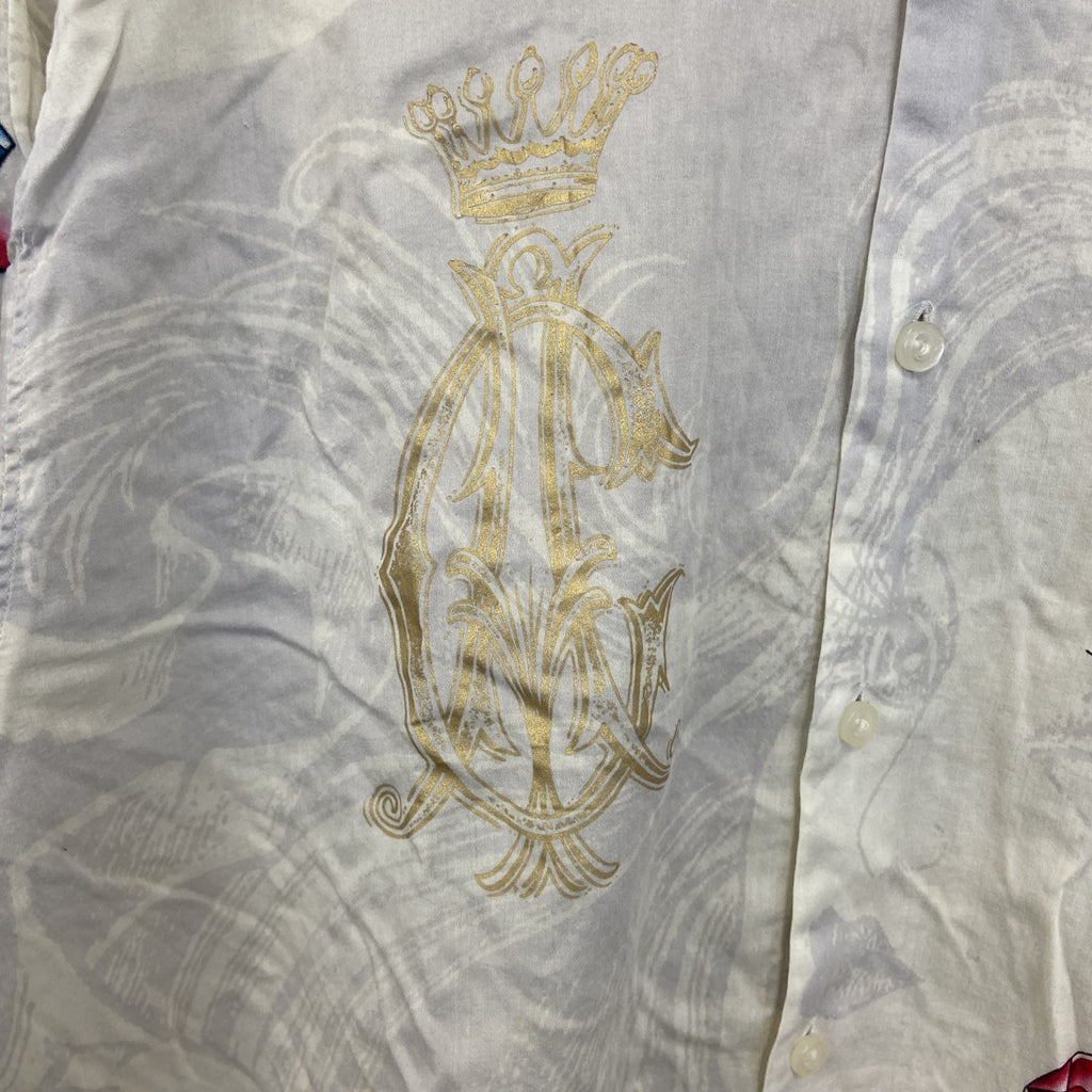 古着 used　CHRISTIAN AUDIGIER　長袖プリント柄シャツ　アメリカントラディショナルデザイン　白　XLサイズ