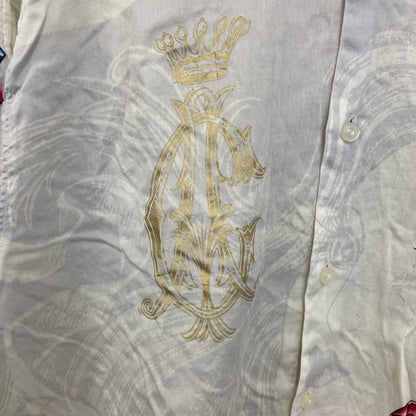 古着 used　CHRISTIAN AUDIGIER　長袖プリント柄シャツ　アメリカントラディショナルデザイン　白　XLサイズ