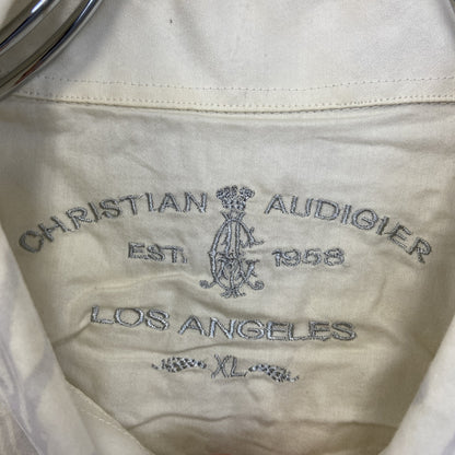 古着 used　CHRISTIAN AUDIGIER　長袖プリント柄シャツ　アメリカントラディショナルデザイン　白　XLサイズ
