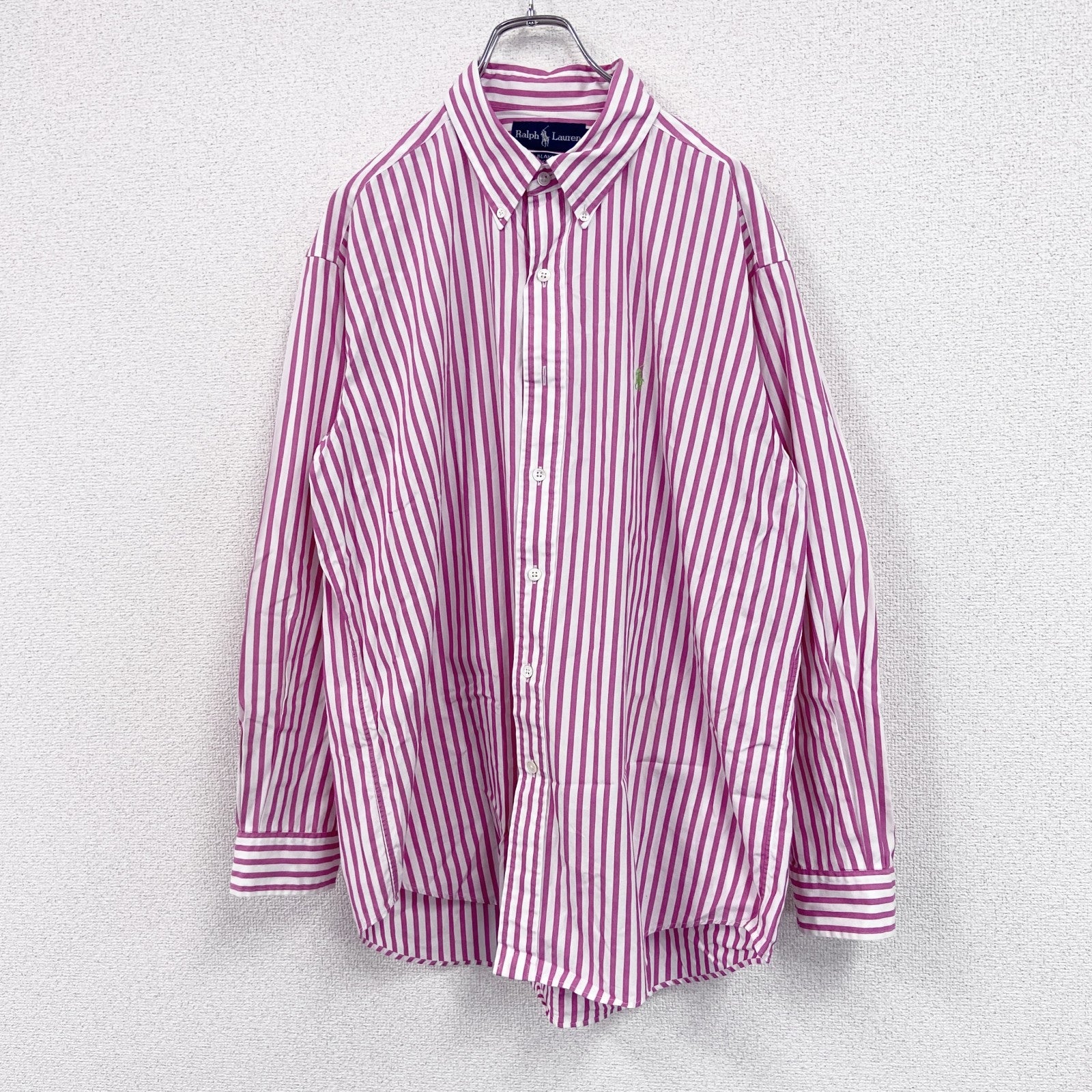 Ralph Lauren　ラルフローレン　BLAKE　長袖ボタンダウンシャツ　ストライプ柄　ピンク　LLサイズ