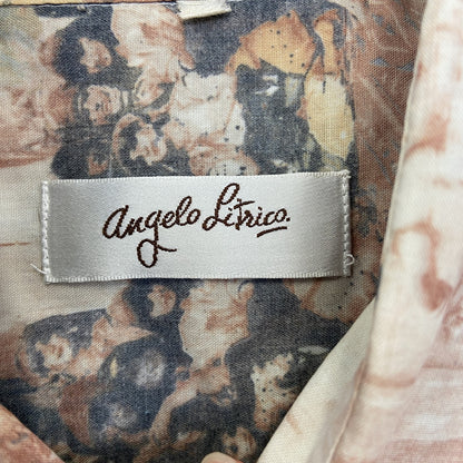 古着 used　Angelo Litrico.　半袖プリント柄シャツ　西洋画風　個性的デザイン　襟付き　総柄　レトロ　Lサイズ