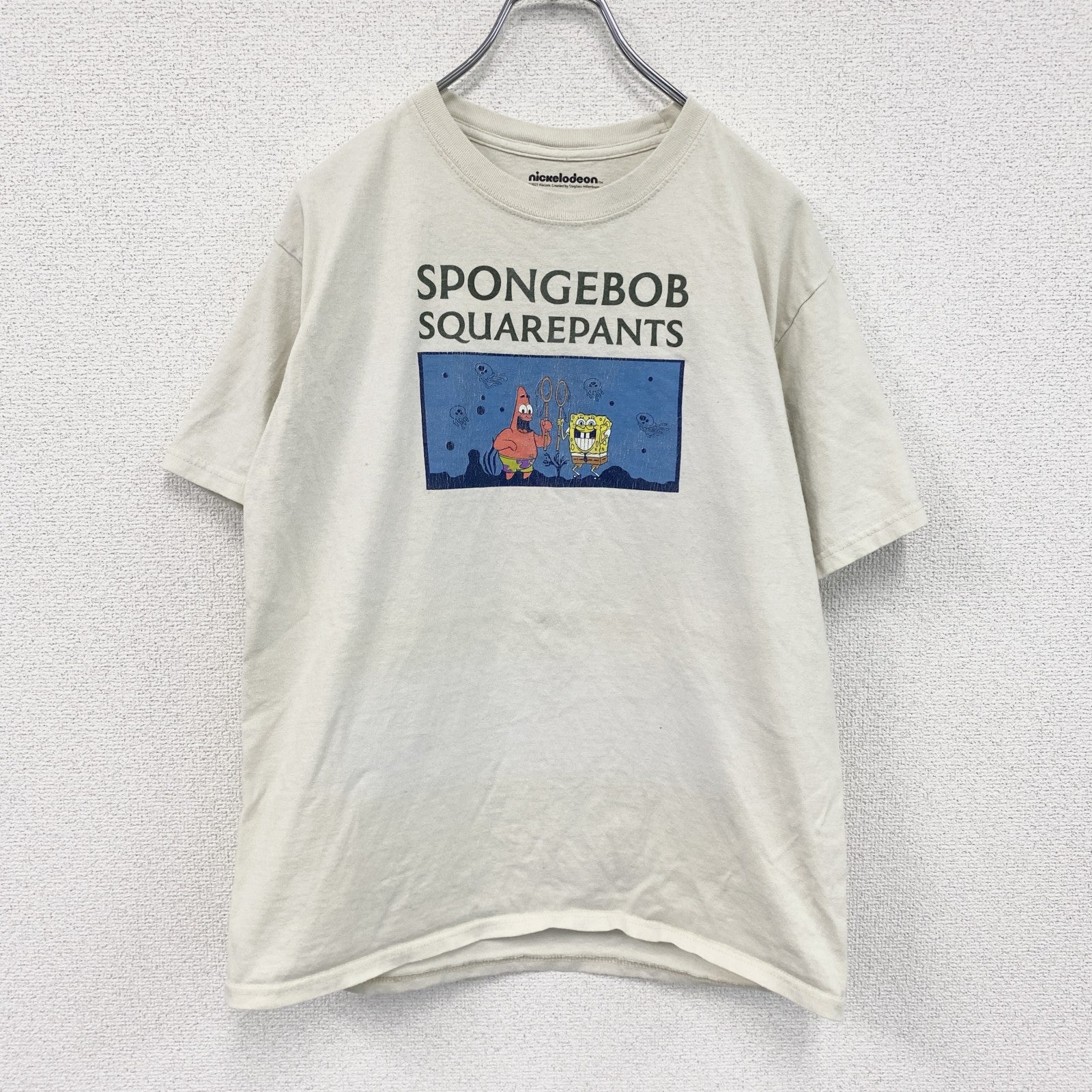 nickeldeon　スポンジボブ　半袖キャラクタープリントTシャツ　カートゥーン　白　ホワイト　Mサイズ