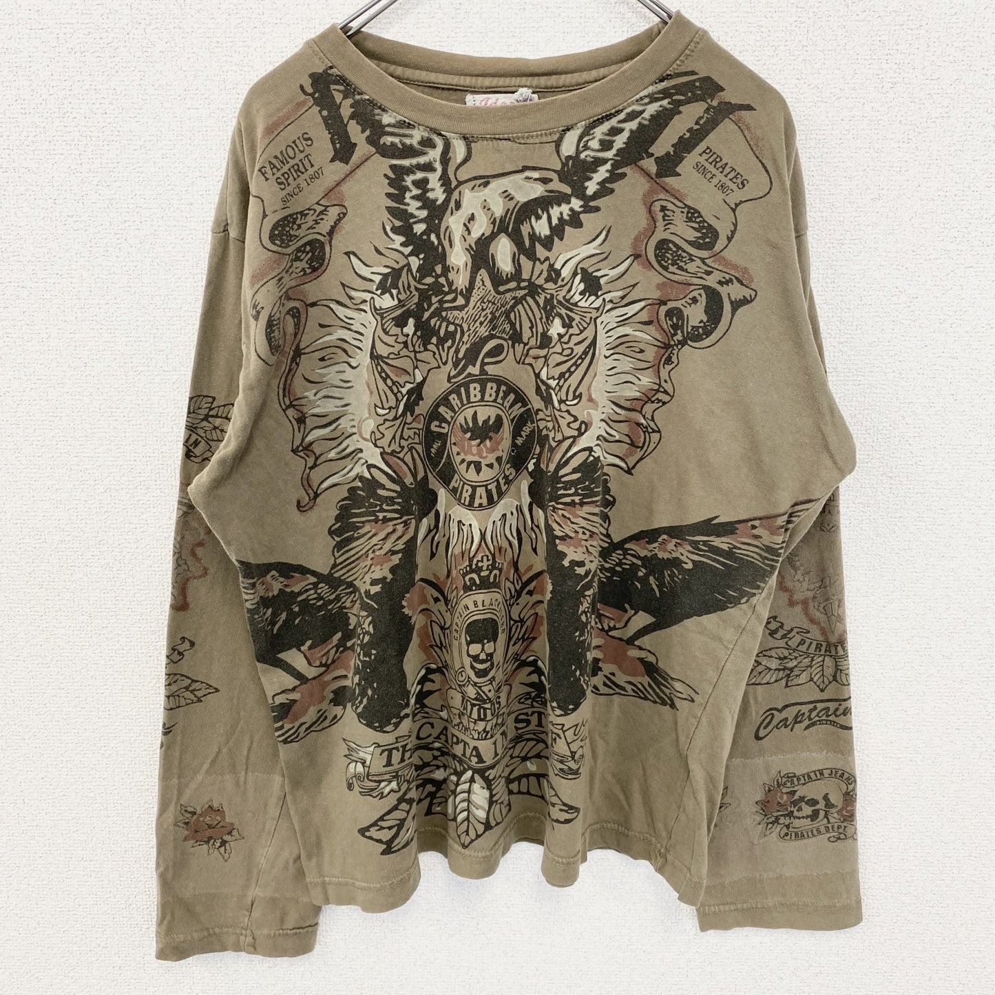 古着 used　長袖総柄プリントTシャツ　ロングスリーブTシャツ　デザインプリント　個性的　Lサイズ