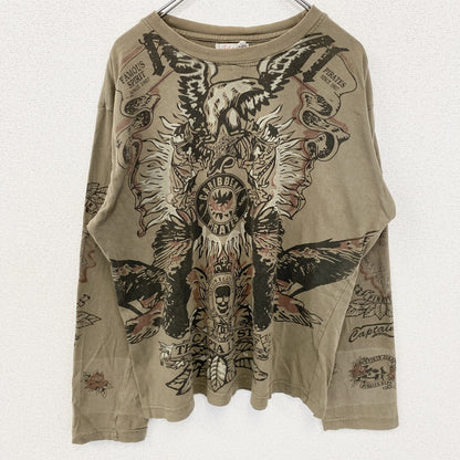古着 used　長袖総柄プリントTシャツ　ロングスリーブTシャツ　デザインプリント　個性的　Lサイズ