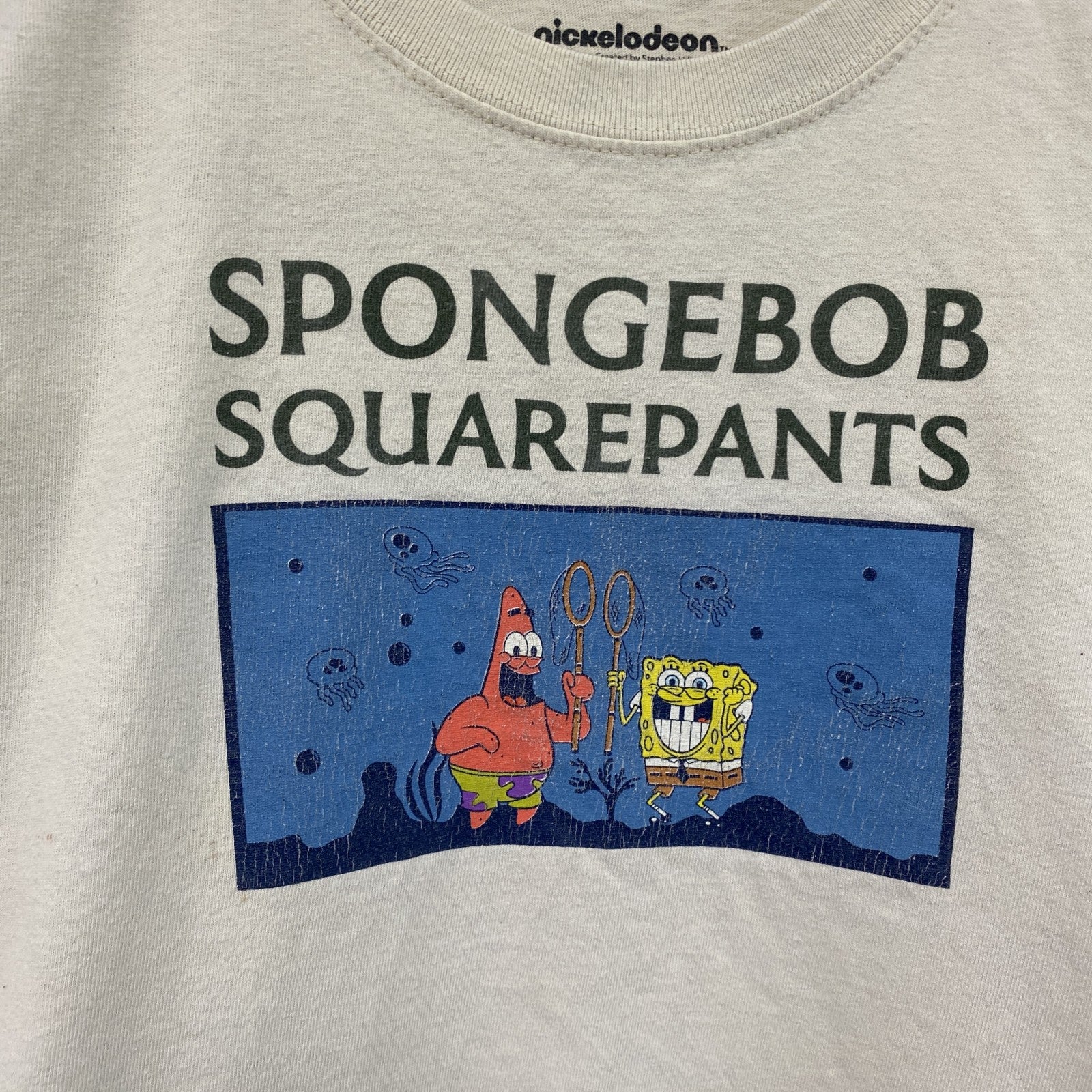 nickeldeon　スポンジボブ　半袖キャラクタープリントTシャツ　カートゥーン　白　ホワイト　Mサイズ