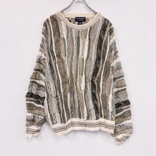 ROUNDTREE&YORKE　COOGI風コットンニットセーター　3Dニット　総柄　マルチカラー　XLサイズ