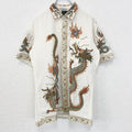 古着 used　LION COCONUT　半袖プリント柄シャツ　バテック柄　ドラゴン　龍　個性的デザイン　襟付き　総柄　Lサイズ