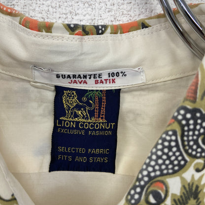 古着 used　LION COCONUT　半袖プリント柄シャツ　バテック柄　ドラゴン　龍　個性的デザイン　襟付き　総柄　Lサイズ