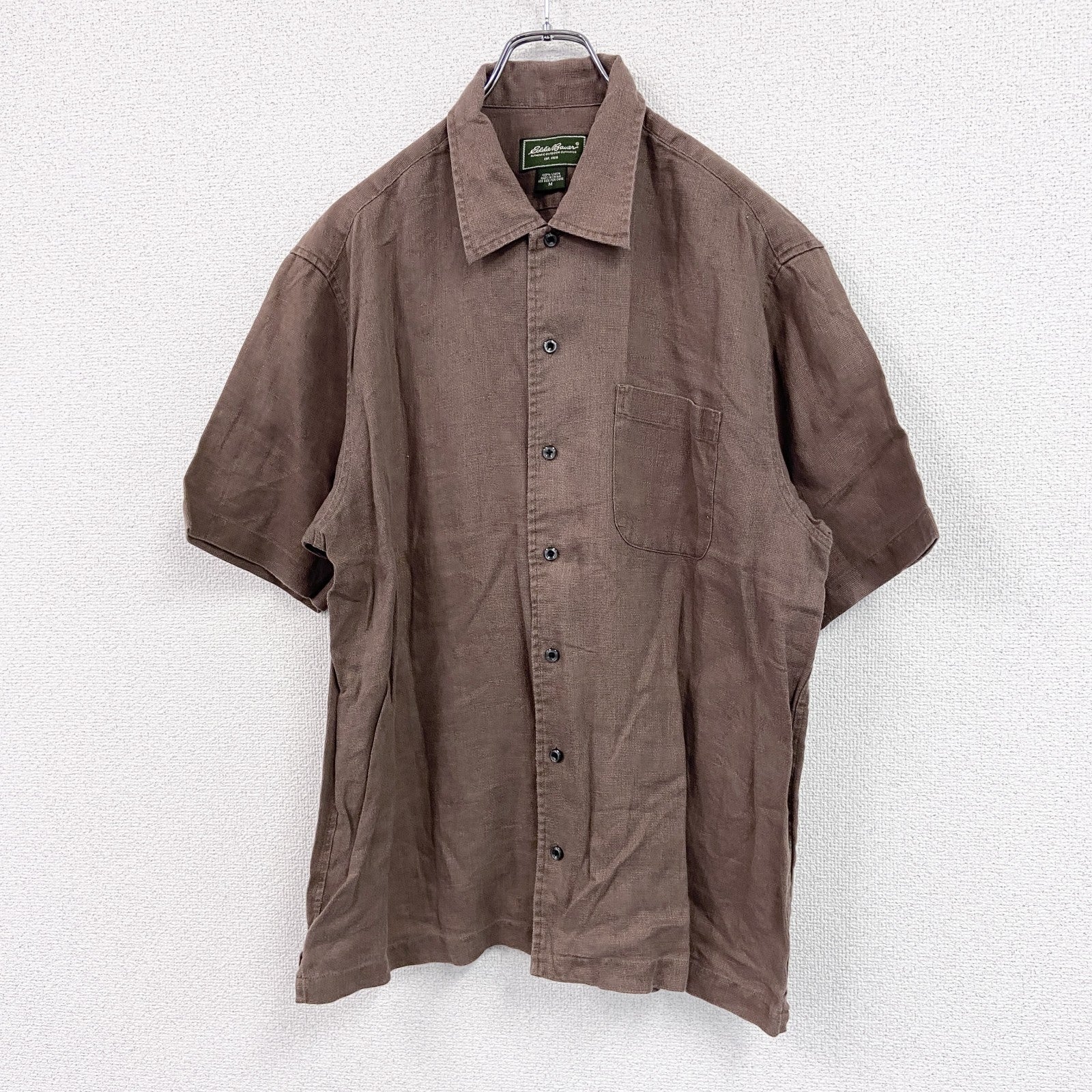 Eddie Bauer　エディーバウアー　半袖リネンシャツ/ボタンシャツ　茶色　ブラウン　Mサイズ