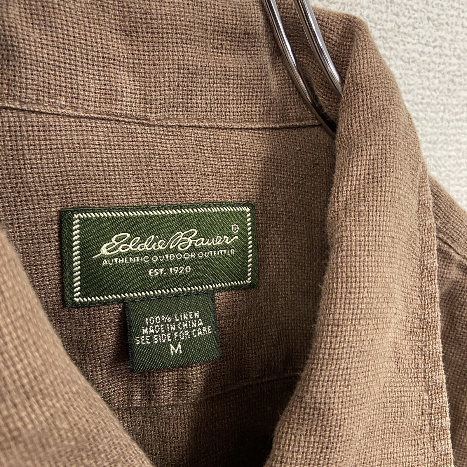 Eddie Bauer　エディーバウアー　半袖リネンシャツ/ボタンシャツ　茶色　ブラウン　Mサイズ
