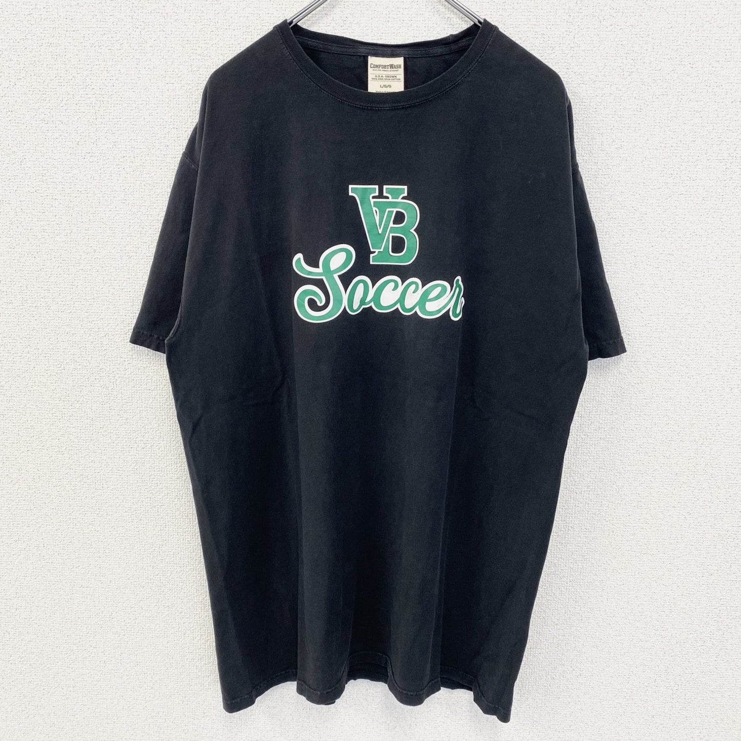 古着 used　COMFORTWASH　半袖プリントTシャツ　VB　SOCCER　サッカー　シンプルデザイン　黒　Lサイズ