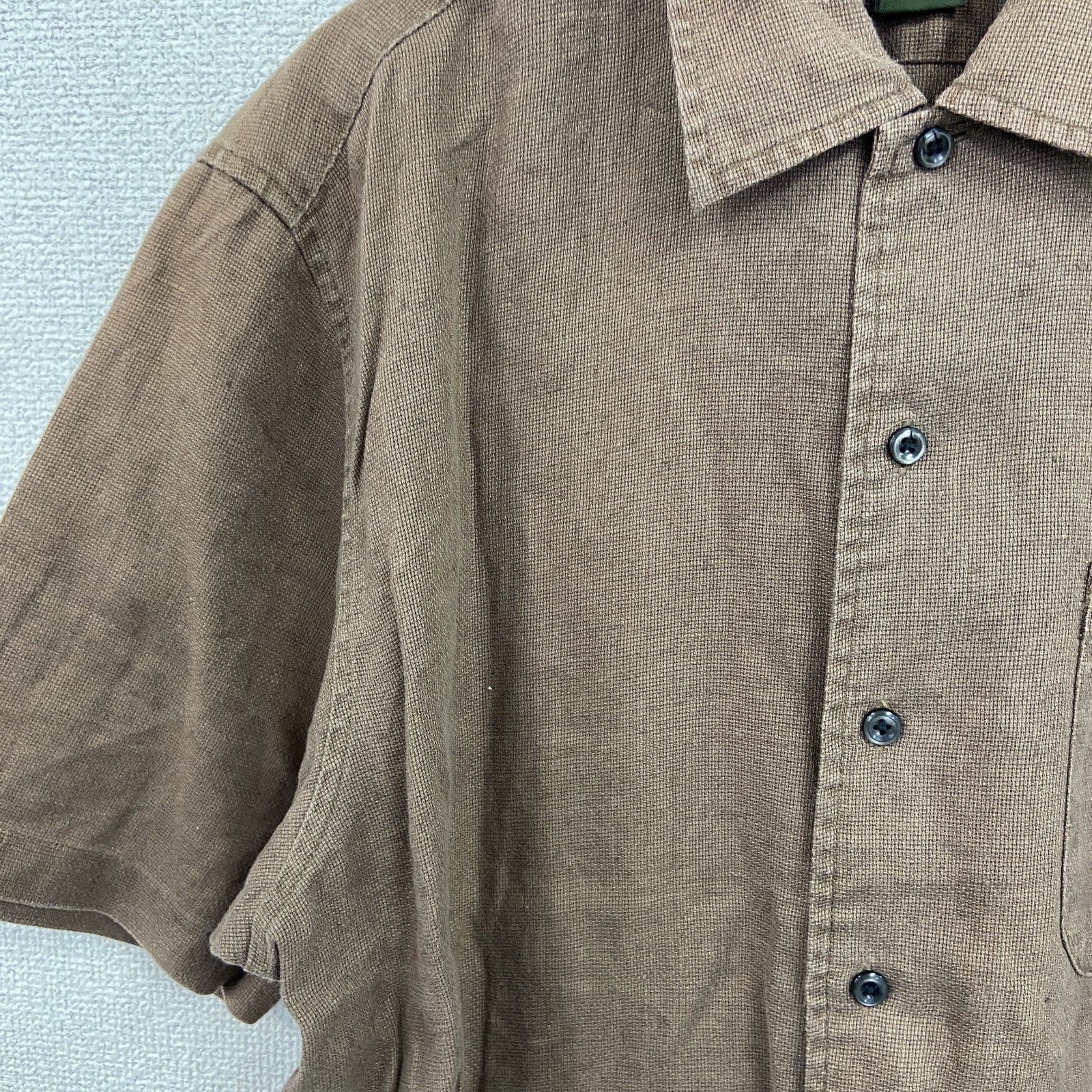 Eddie Bauer　エディーバウアー　半袖リネンシャツ/ボタンシャツ　茶色　ブラウン　Mサイズ
