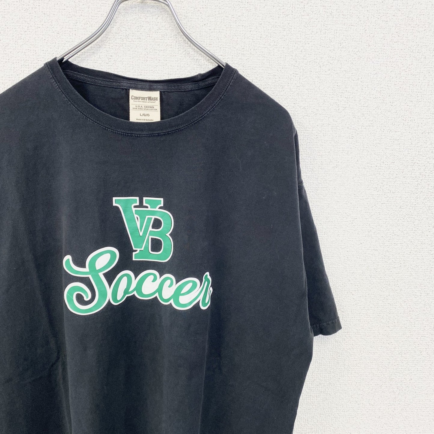 古着 used　COMFORTWASH　半袖プリントTシャツ　VB　SOCCER　サッカー　シンプルデザイン　黒　Lサイズ