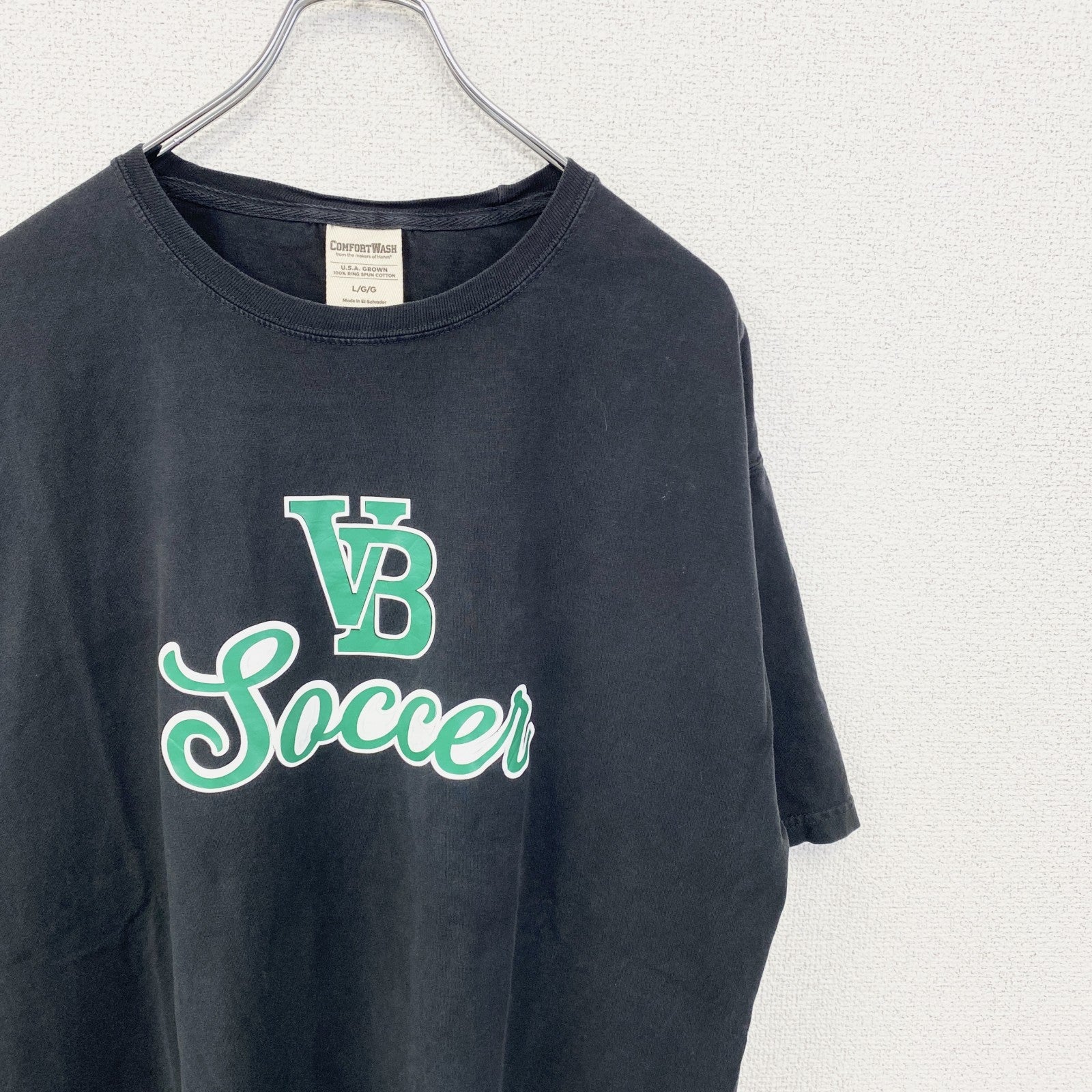 古着 used　COMFORTWASH　半袖プリントTシャツ　VB　SOCCER　サッカー　シンプルデザイン　黒　Lサイズ