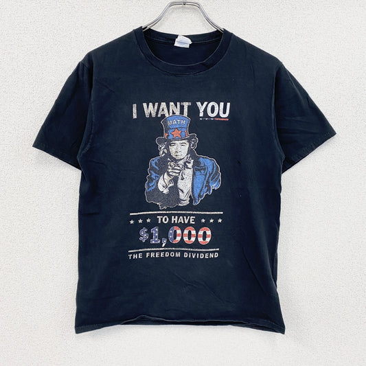 PORT&COMPANY　半袖プリントパロディTシャツ　アンクルサム　I want you　星条旗　黒　ブラック　Sサイズ
