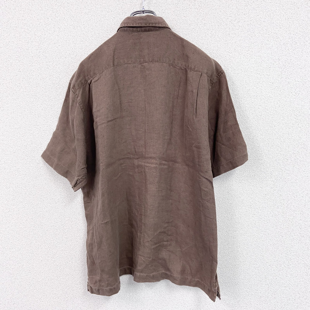 Eddie Bauer　エディーバウアー　半袖リネンシャツ/ボタンシャツ　茶色　ブラウン　Mサイズ