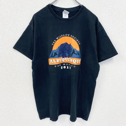 古着 used　GLDAN ギルダン　半袖グラフィックプリントTシャツ　クルーネック　黒　ブラック　Lサイズ