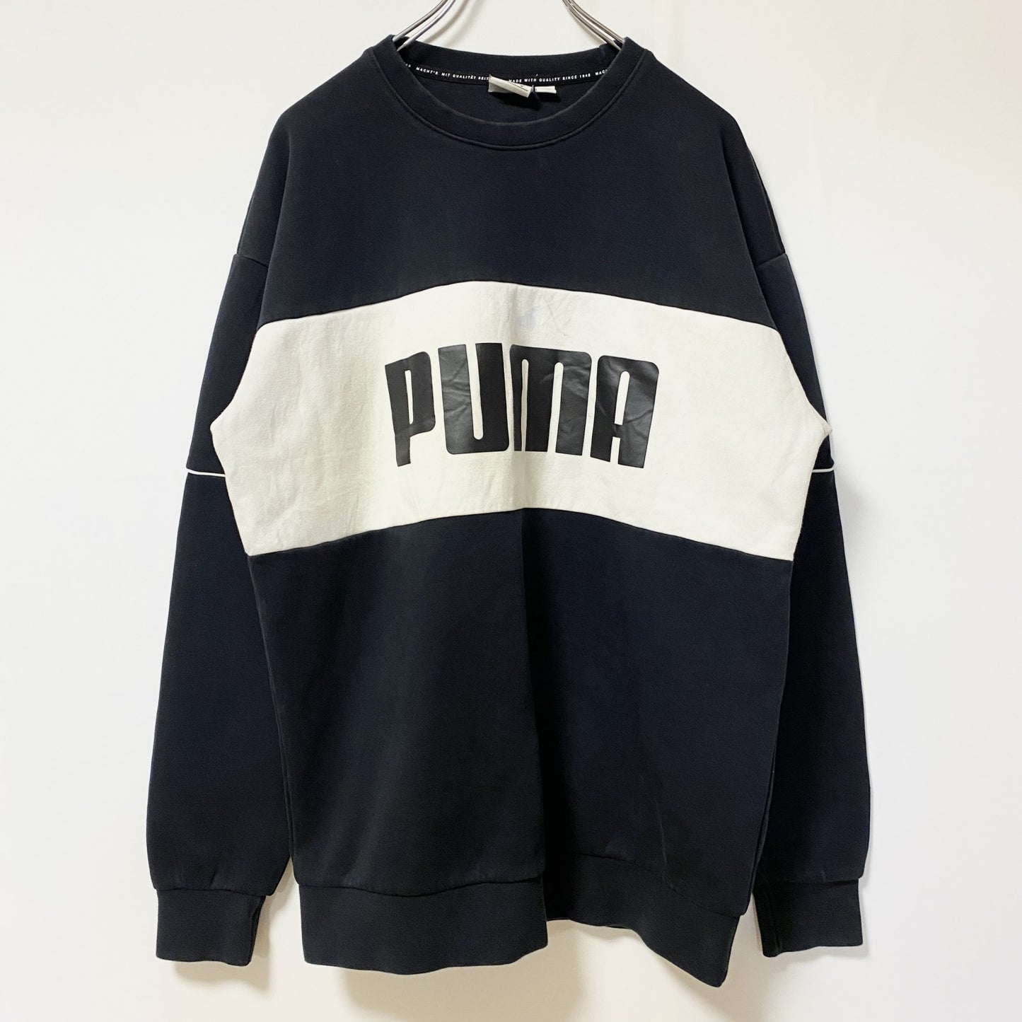 PUMA　プーマ　スウェット/トレーナー　デカロゴ　スポーツ　クルーネック　バイカラー　黒　ブラック　Mサイズ