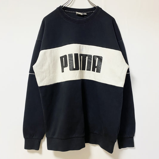 PUMA　プーマ　スウェット/トレーナー　デカロゴ　スポーツ　クルーネック　バイカラー　黒　ブラック　Mサイズ