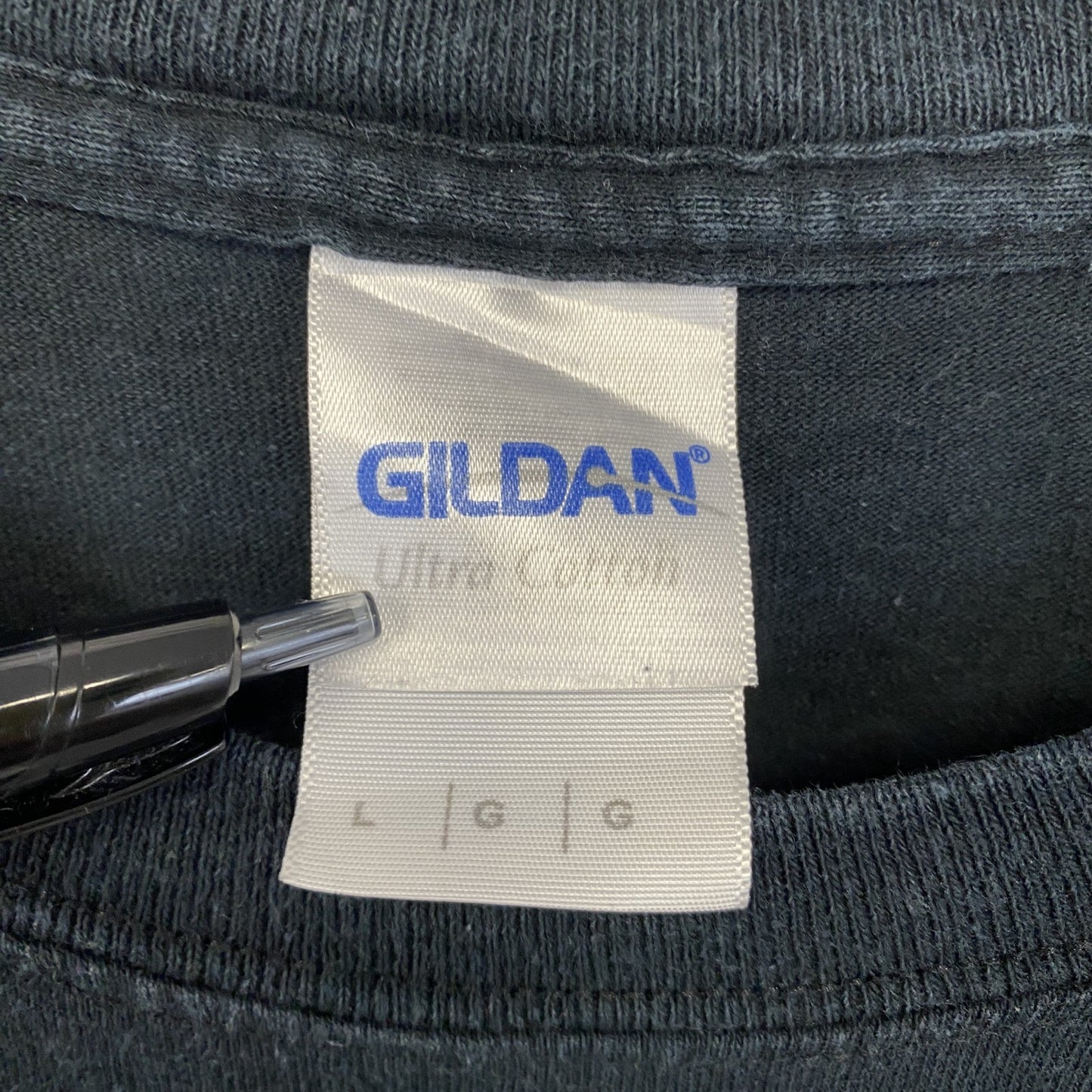 古着 used　GLDAN ギルダン　半袖グラフィックプリントTシャツ　クルーネック　黒　ブラック　Lサイズ