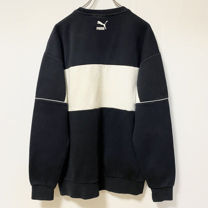 PUMA　プーマ　スウェット/トレーナー　デカロゴ　スポーツ　クルーネック　バイカラー　黒　ブラック　Mサイズ