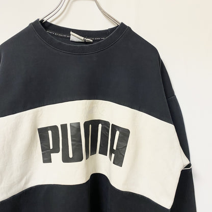 PUMA　プーマ　スウェット/トレーナー　デカロゴ　スポーツ　クルーネック　バイカラー　黒　ブラック　Mサイズ