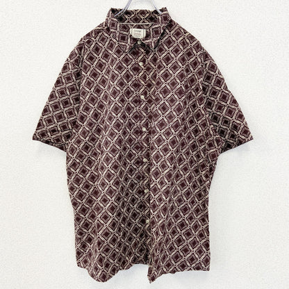 古着 used　George.　半袖プリント柄シャツ　オルテガ柄　カジュアル　個性的デザイン　襟付き　総柄　レトロ　2XLサイズ
