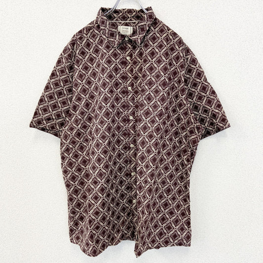 古着 used　George.　半袖プリント柄シャツ　オルテガ柄　カジュアル　個性的デザイン　襟付き　総柄　レトロ　2XLサイズ