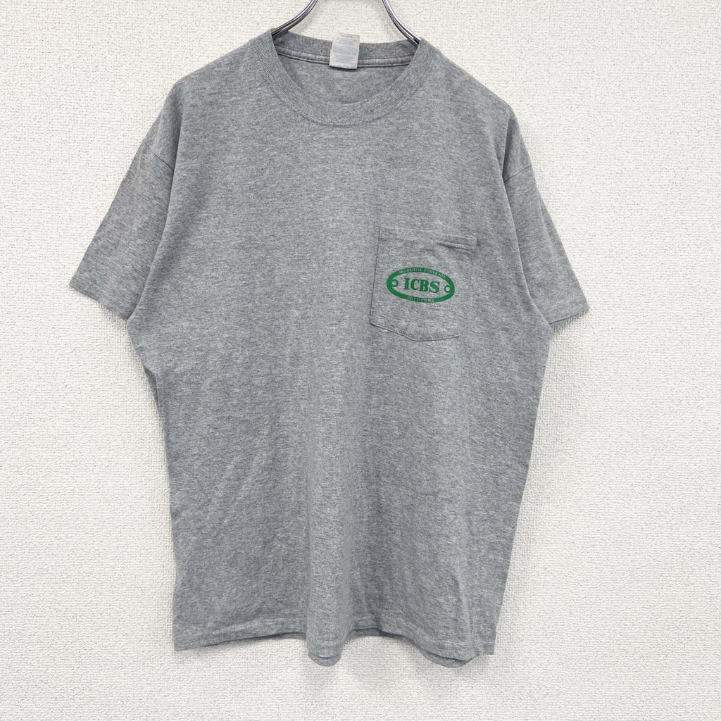 PORT&COMPANY　半袖プリントTシャツ　ポケT　企業T　ICBS　灰色　グレー　Lサイズ