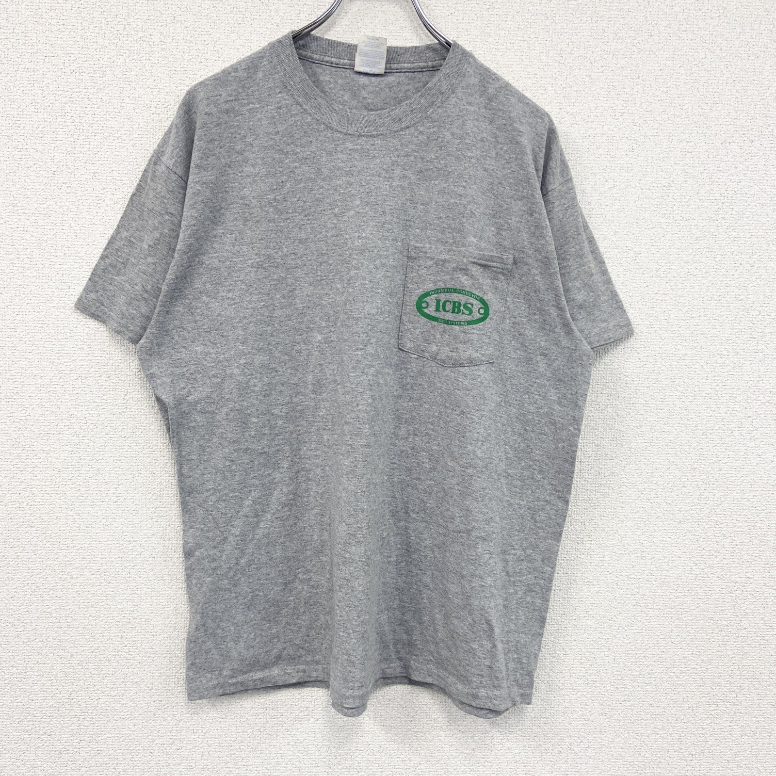 PORT&COMPANY　半袖プリントTシャツ　ポケT　企業T　ICBS　灰色　グレー　Lサイズ